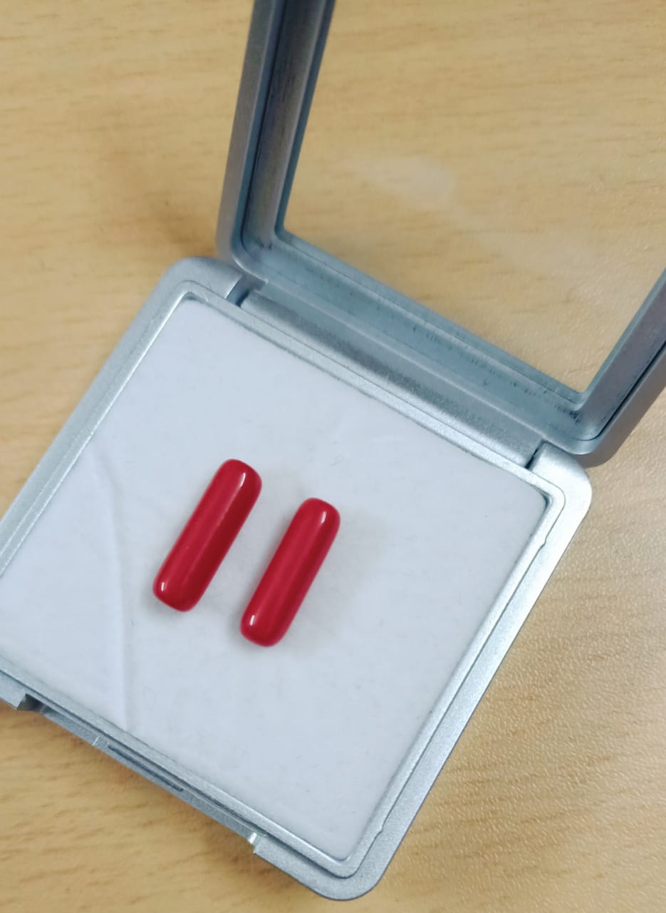 Natural Red Coral - Moonga Capsule Shape 3.00 Carats each Piece Pack of 2 Piece