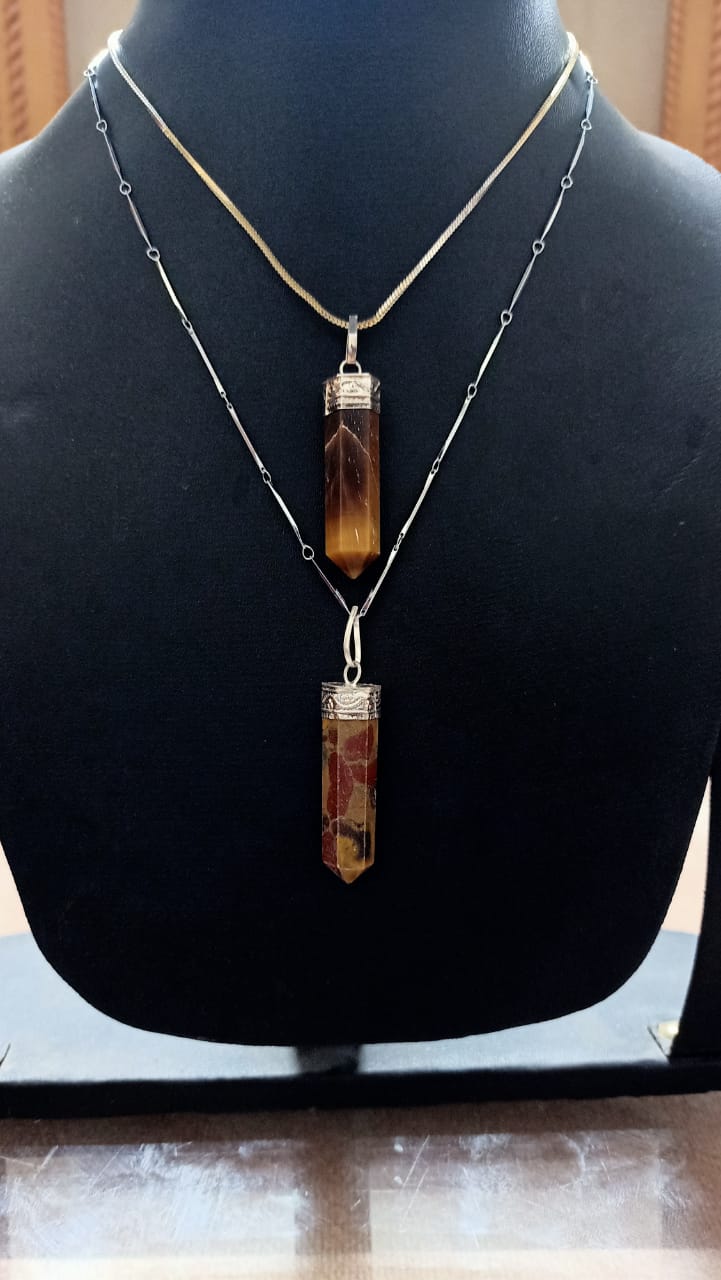 Pencil Pendant with Chain Pack of 2 - Tiger eye And Harmony Jasper