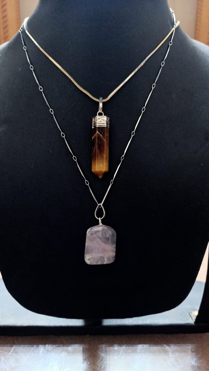 Amethyst And Tiger eye Pendant Pack of 2