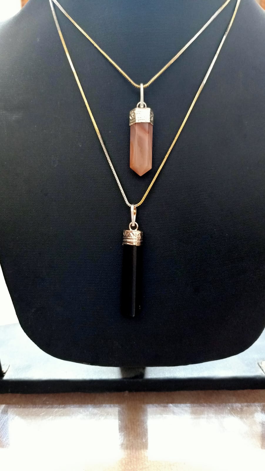 Tourmaline and Sunstone Pencil Pendant with chain Pack of 2