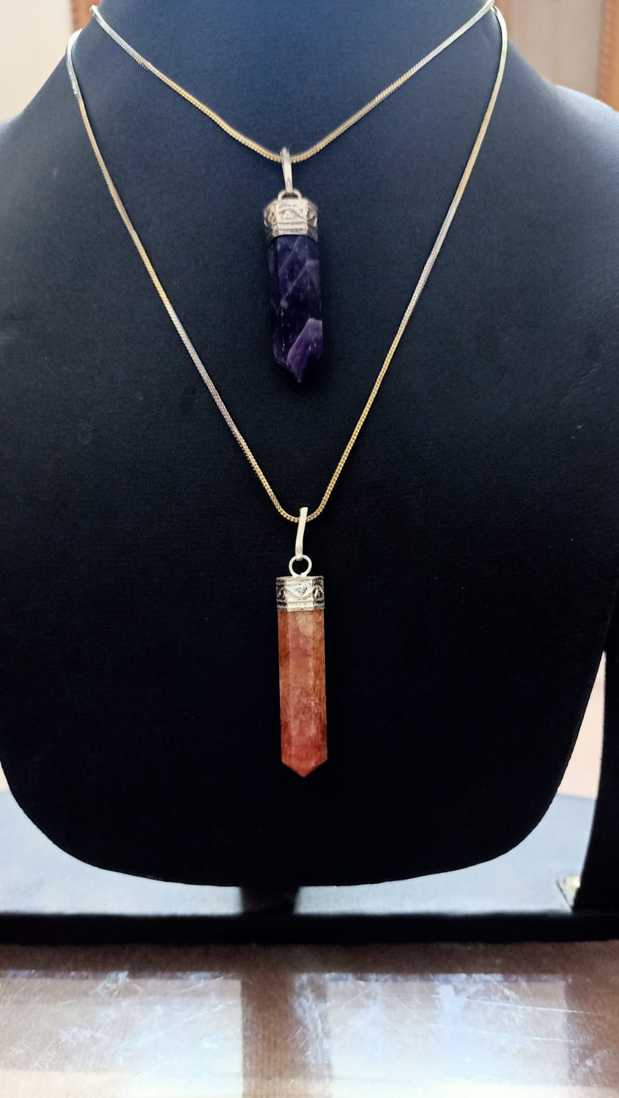 Amethyst And Sunstone Pack of 2 Pencil Pendant for Women