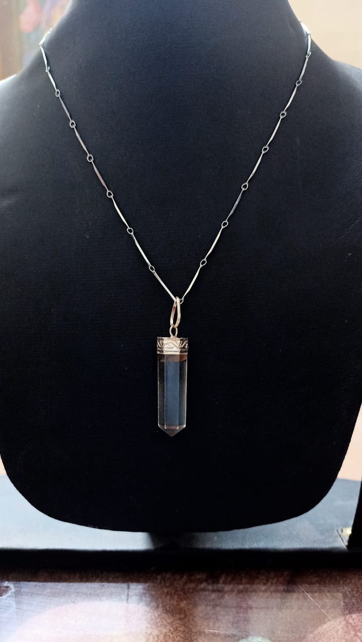 Crystal pencil pendant with silver chain artificial