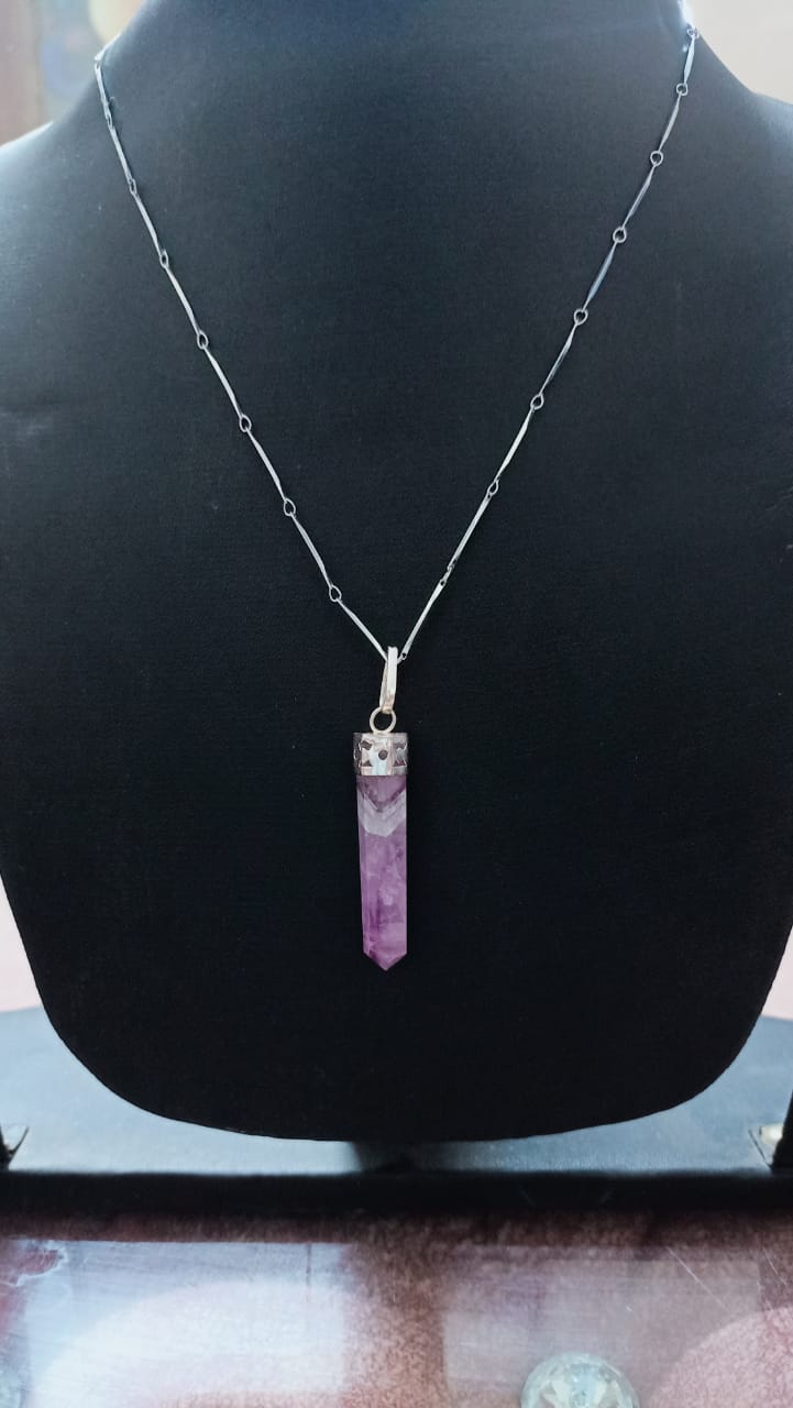Amethyst pencil pendant with silver chain artificial