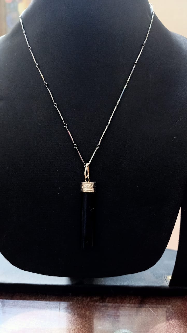 Tourmaline pencil pendant with silver chain artificial
