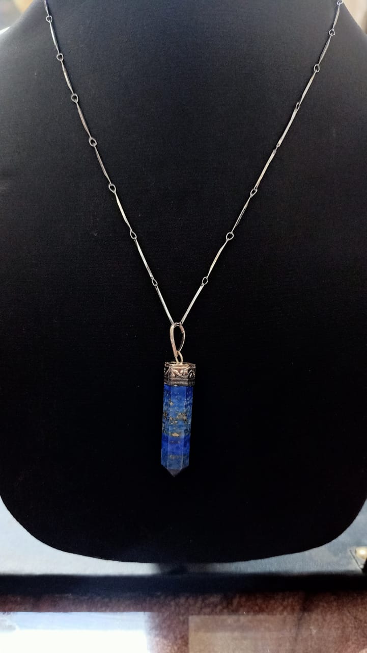 Lapis lazuli pencil pendant with silver chain artificial