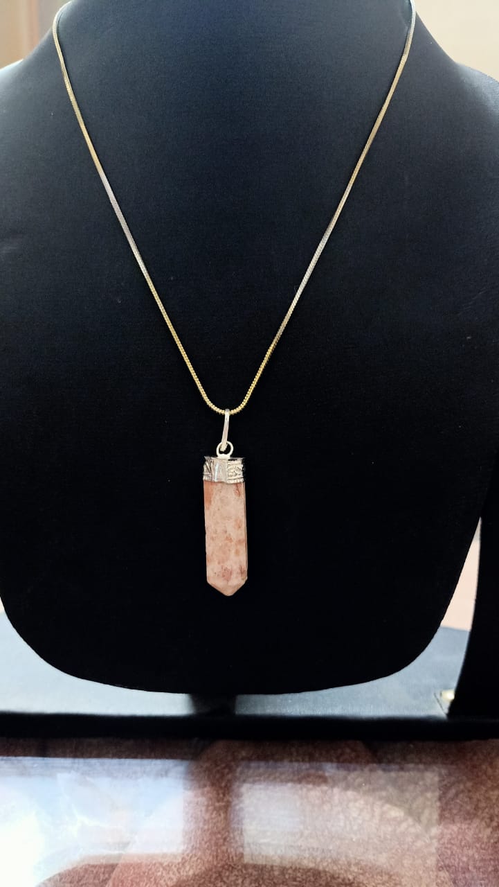 Sunstone pencil pendant with gold artificial chain