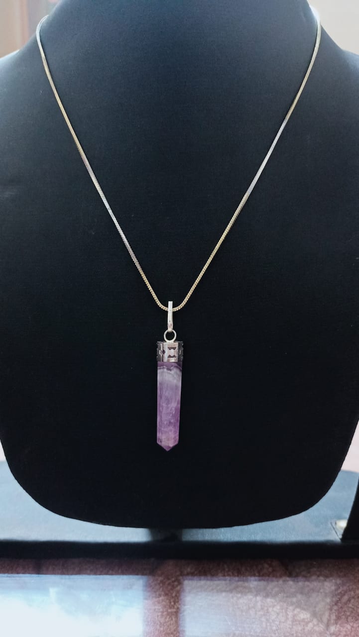 Amethyst pencil pendant with gold chain artificial
