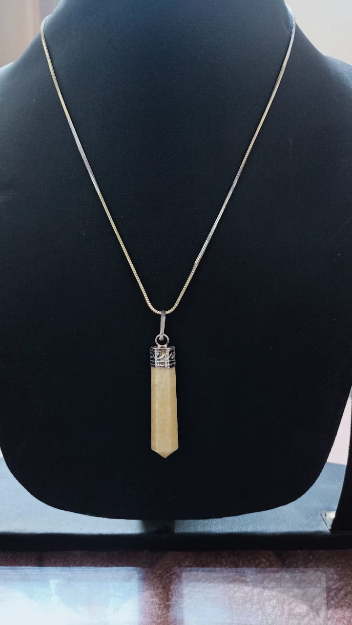 Yellow aventurine pencil pendant with gold chain artificial