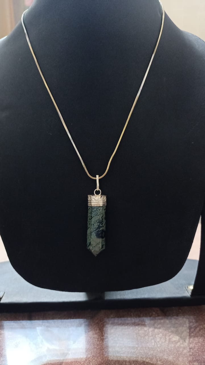 Green agate pencil pendant with artificial gold chain