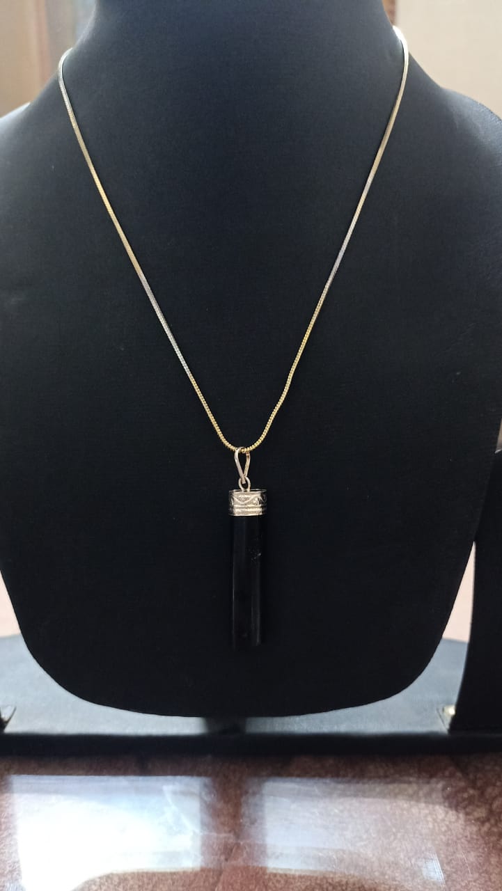 Tourmaline pencil pendant with chain artificial gold