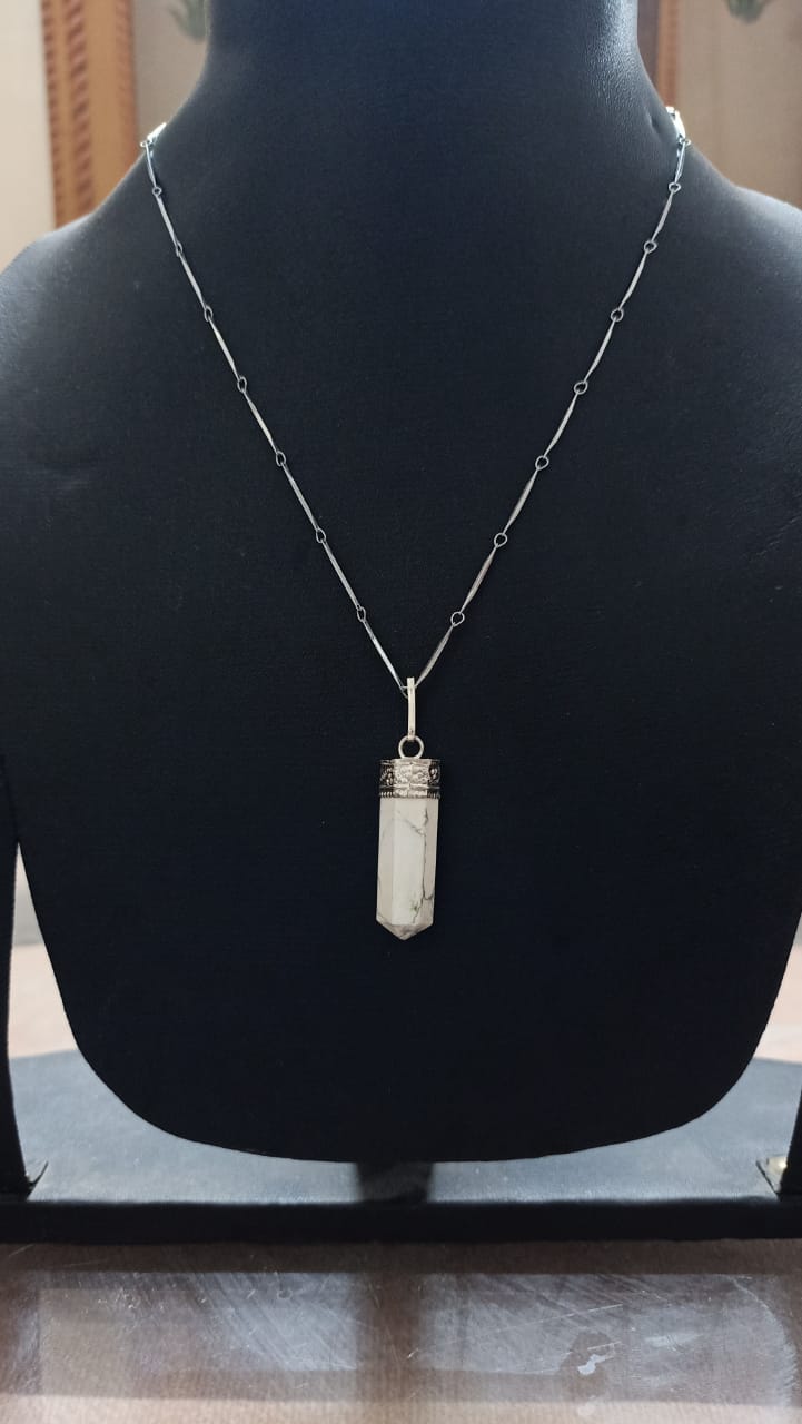 Howlite Pencil Pendant with Silver Artificial Chain
