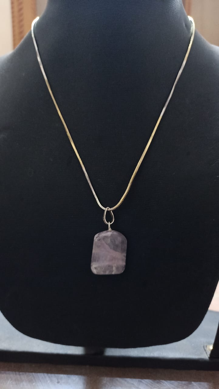 Amethyst Tumbled Stone Pendant with Gold Chain - Artificial