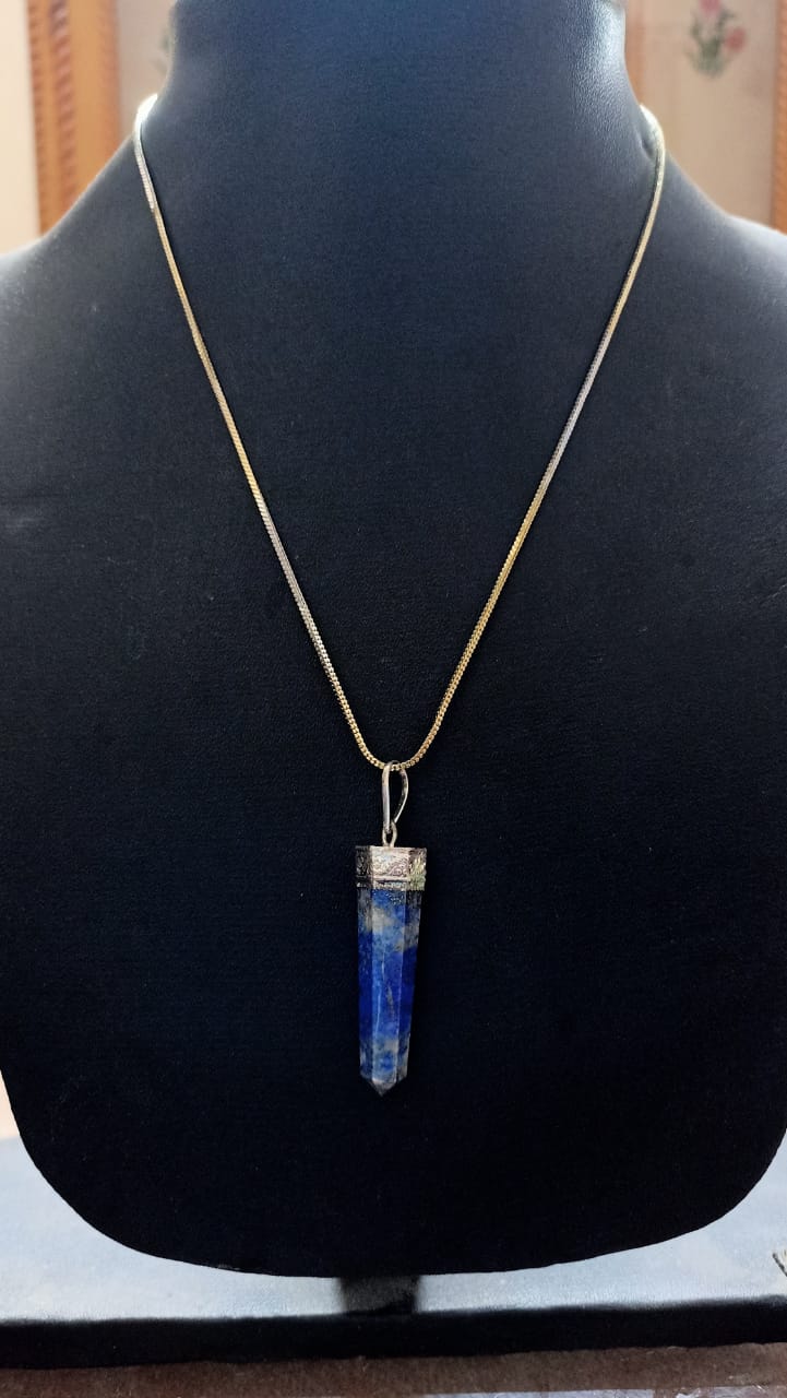 Lapis Lazuli Pencil Pendant with Gold Chain Artificial