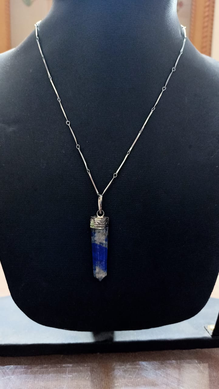 Lapis lazuli Pendant - Pencil Shape Silver Chain Artificial
