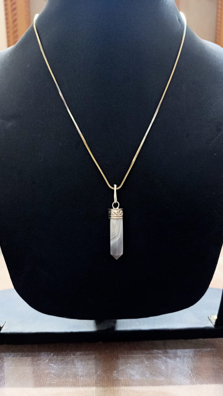 Agate Stone Pencil Pendant - Artificial Gold Chain