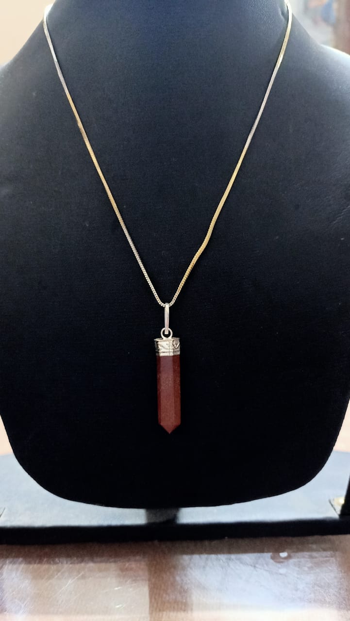 Jasper Stone Pencil Pendant Artificial Gold Chain