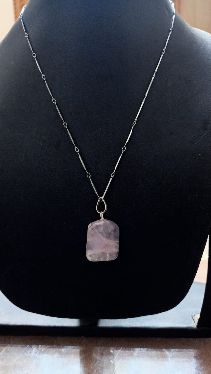 Amethyst Tumbled Stone Pendant for Women