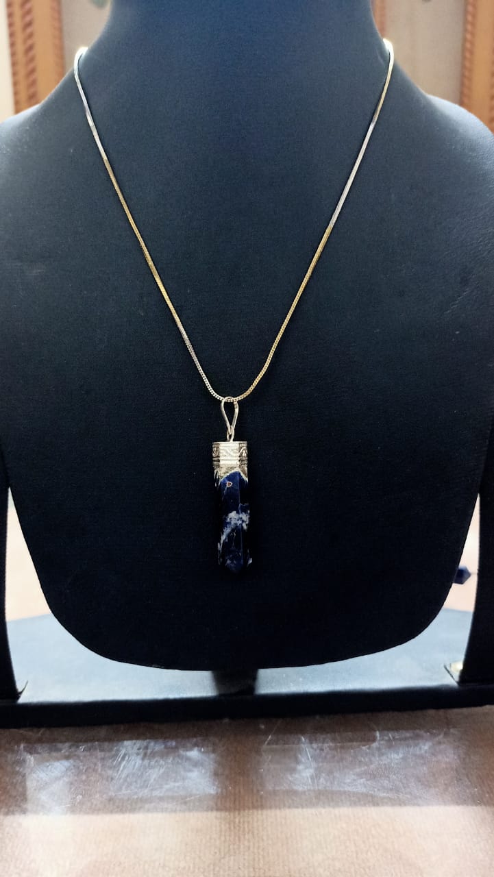 Sodolite pencil pendant Artificial Gold Chain