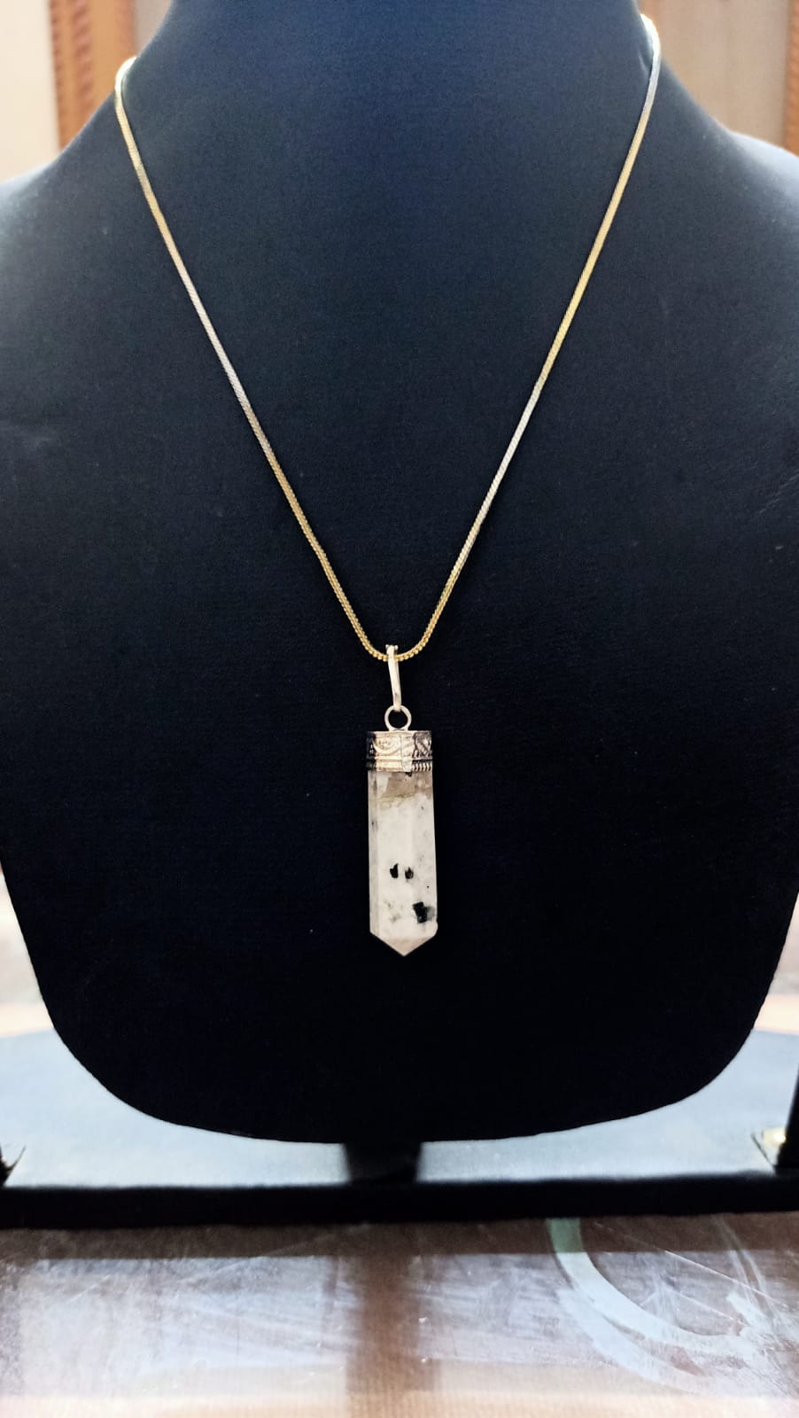 Rainbow Moonstone Pencil Pendant for Women Artificial Gold Chain with Pendant