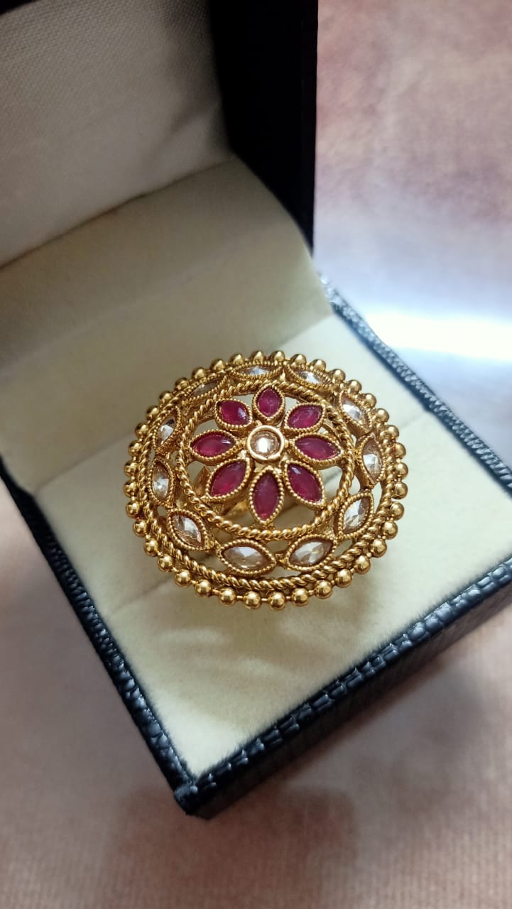 Artificial Kundan Heavy work Finger Ring Women