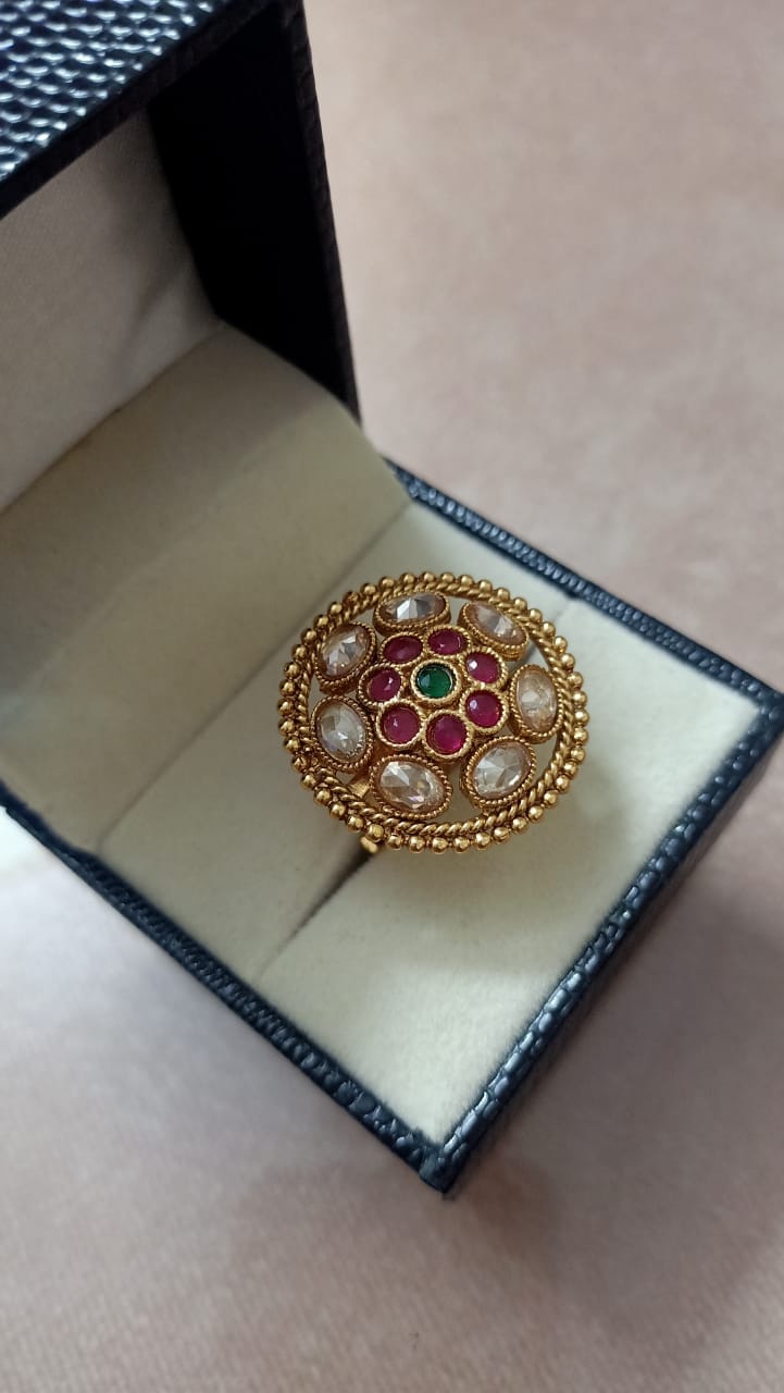 Artificial Kundan Meena Work Ring for Women