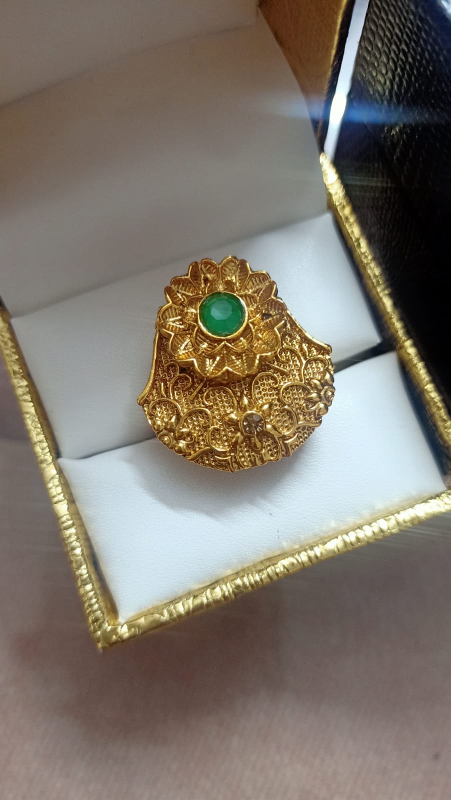Gold Plated Kundan Meena Work Finger Ring