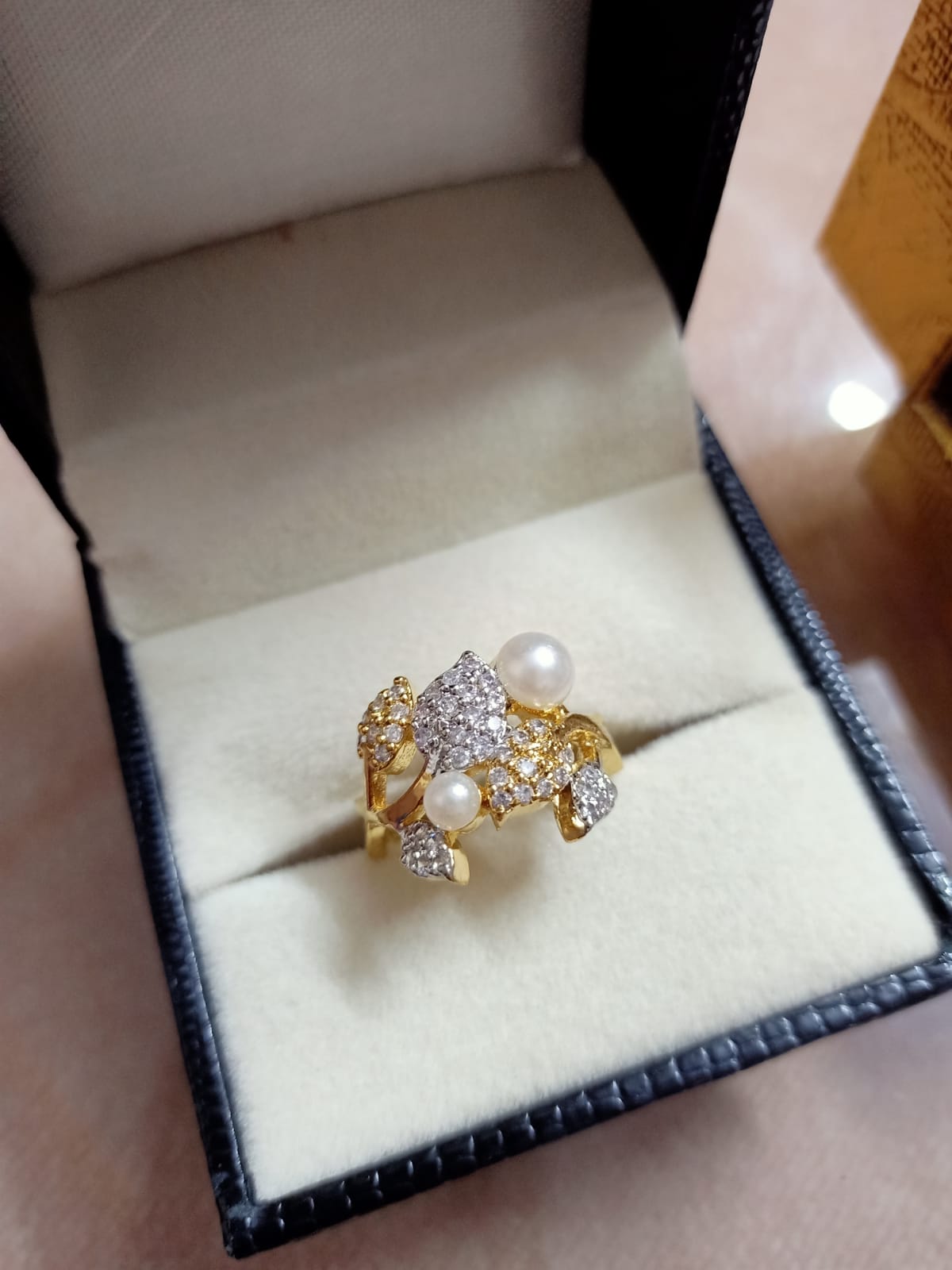 Pearl with Diamond Finger Ring For Women