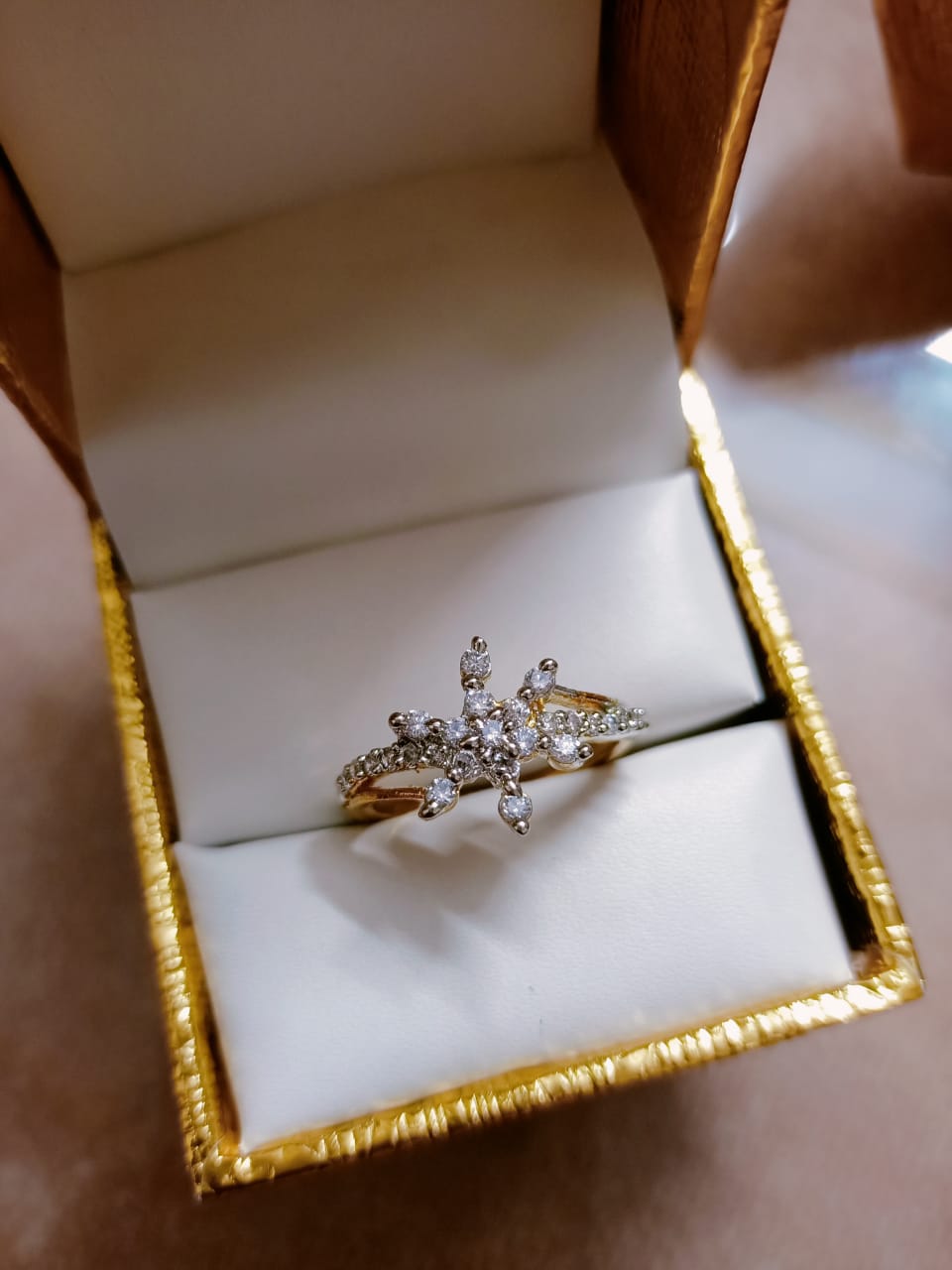 Gold Plated Finger Ring For Women New Design Diamond Studded