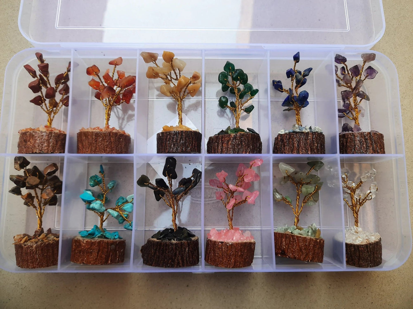 Natural Gemstones Tree Set of 12 Trees