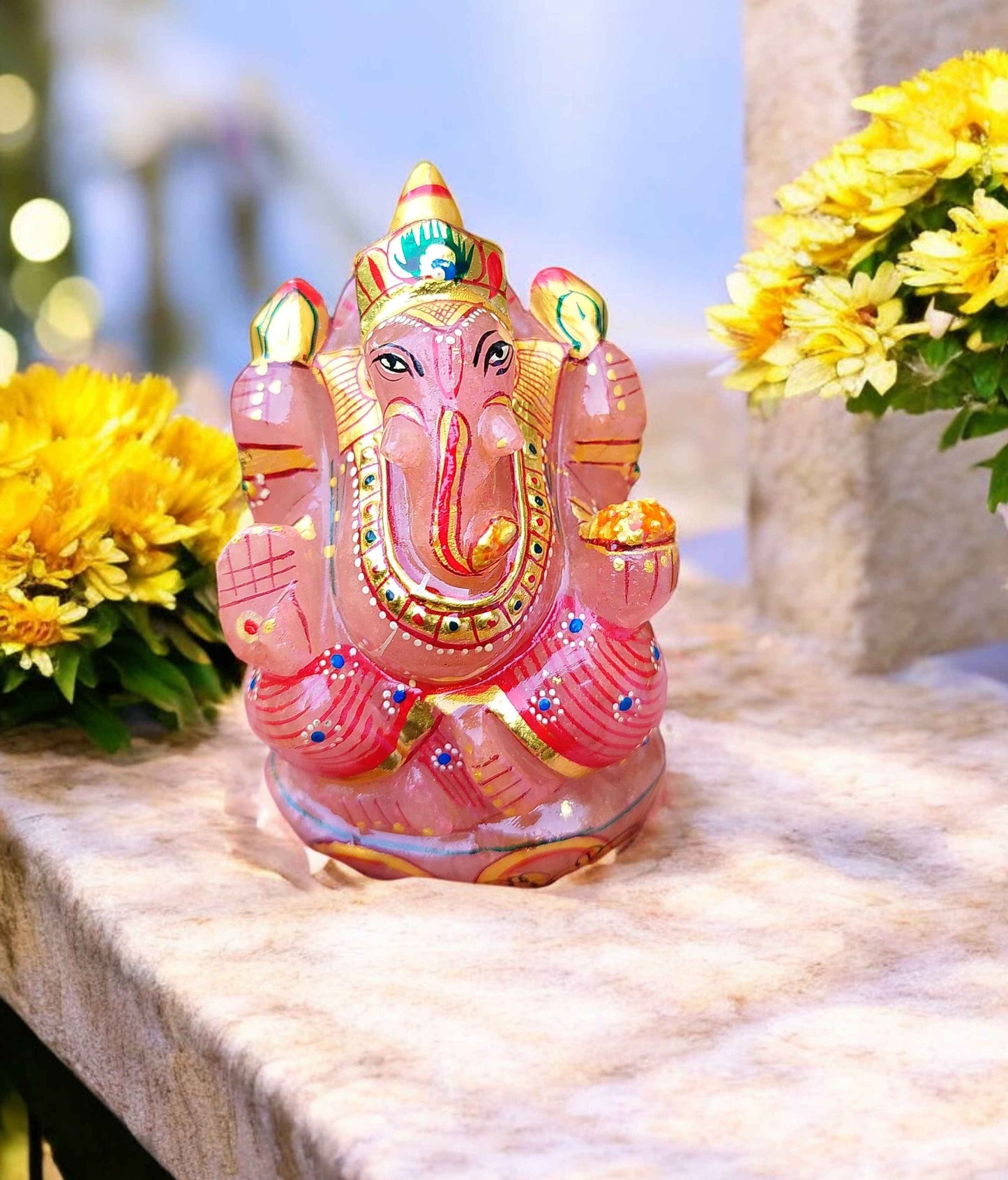 Rose Quartz Ganesh Ji Idol