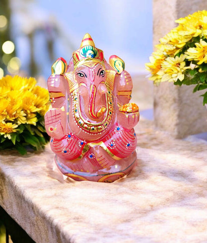 Rose Quartz Ganesh Ji Idol