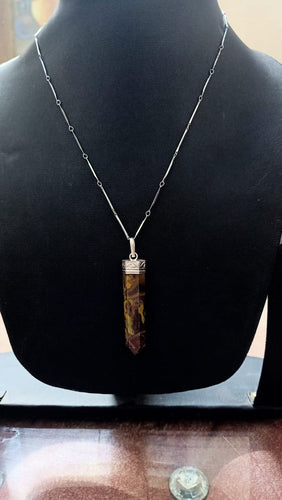 Harmony jasper pencil pendant with silver chain artificial