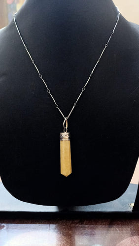 Yellow aventurine pencil pendant with silver chain artificial