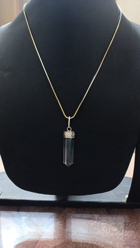 Crystal pencil pendant with artificial gold chain