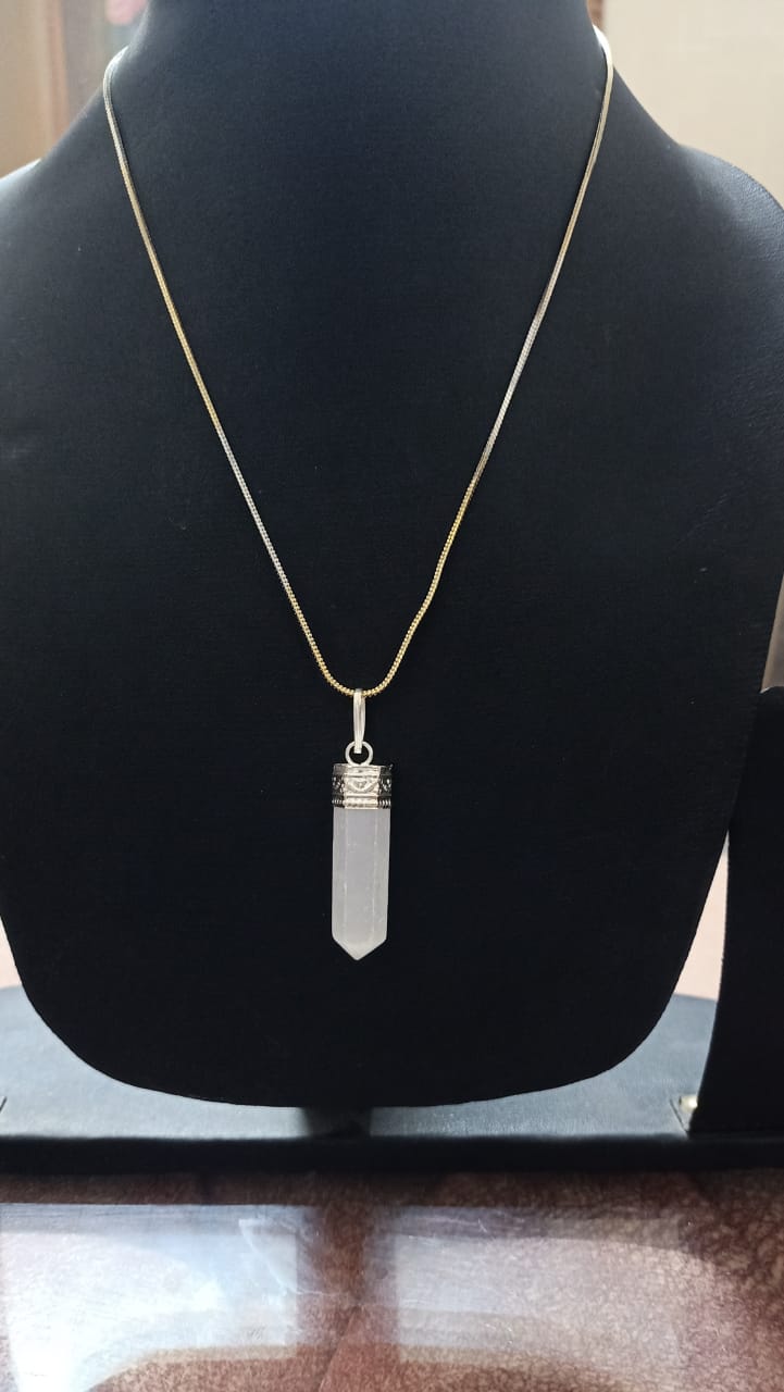 Selenite Pencil Pendant with Chain Gold Artificial
