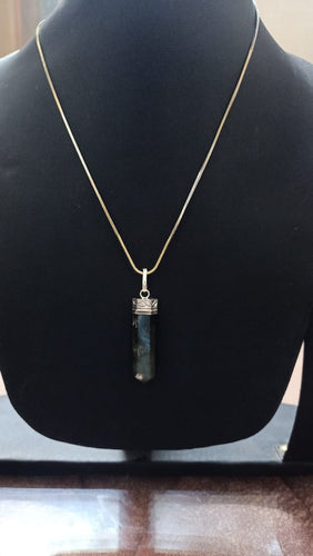 Labradorite pencil pendant with chain gold Artificial new