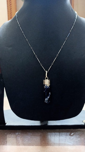 Sodolite Pendant for Women - Artificial Silver Chain