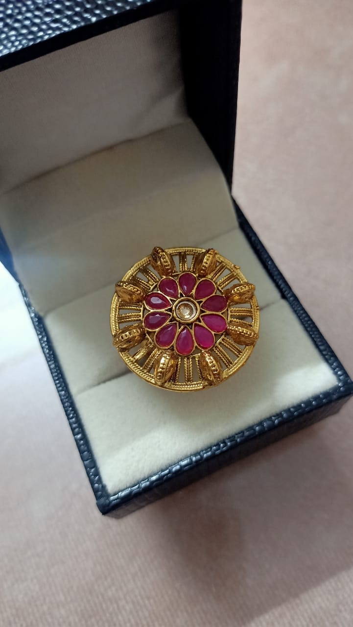Artificial Kundan Meena Work Finger Ring for Women