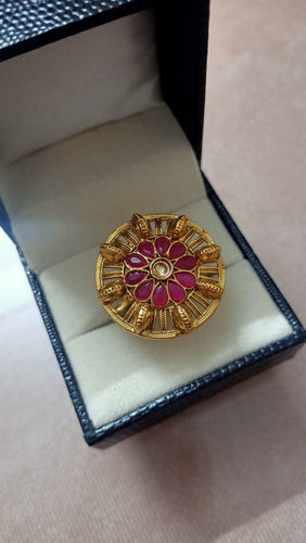 Artificial Kundan Meena Work Finger Ring for Women