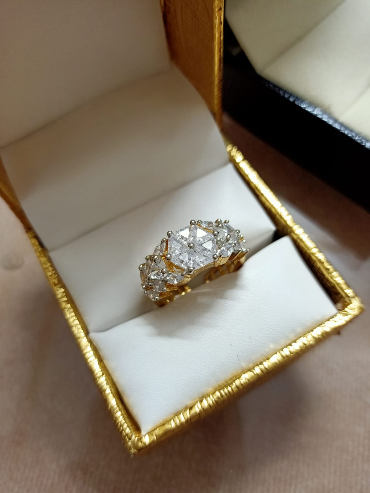Ring Gold Plated For Ladies American Diamond Studded