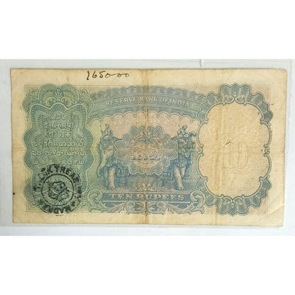 British India 10 Rupees Governor JB Taylor  Original Note