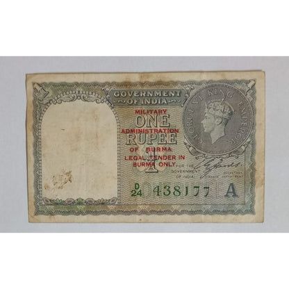 British India 1940 King George VI 1 Rupee, Signed by CE Jones Burma Overprint