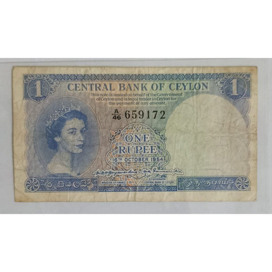 Ceylon 1 Rupee 1954 Note